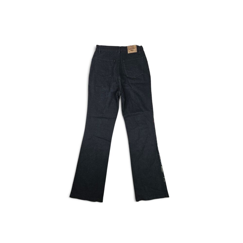 Y2k Euro Flared Jeans Embroidered Black Denim - Size 28 - Picture 3 of 7